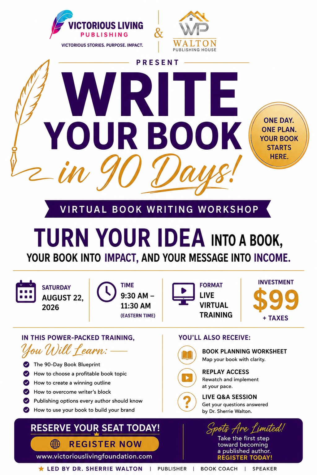 Write Your Book in 90 Days — Virtual Workshop August 22 2026